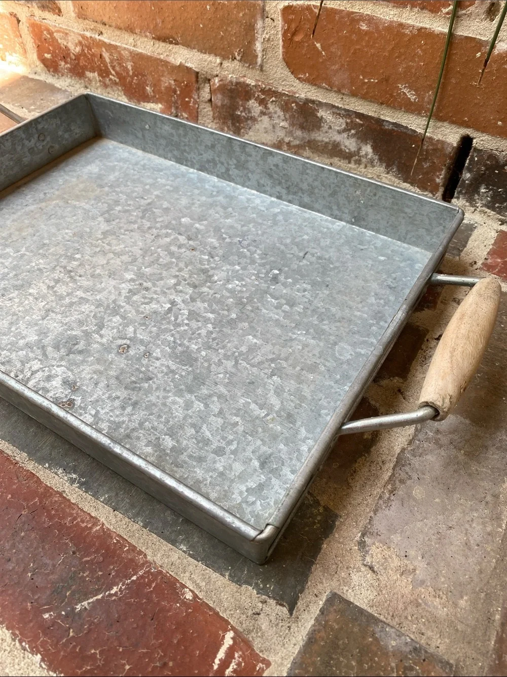 Pottery Barn Rustic Galvanized Metal Tray with Wood Handles